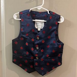 Janie and Jack Navy Vest with Red Floral Design
